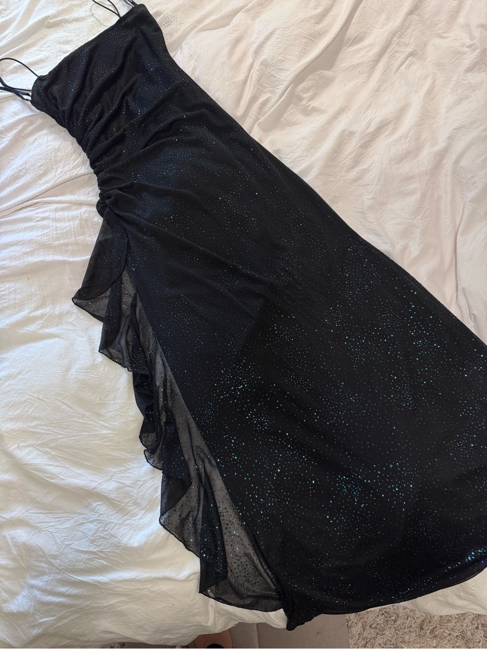 City Triangles Vintage Y2K Black Glitter Ruched Formal Prom Maxi Dress S - Picture 2 of 8
